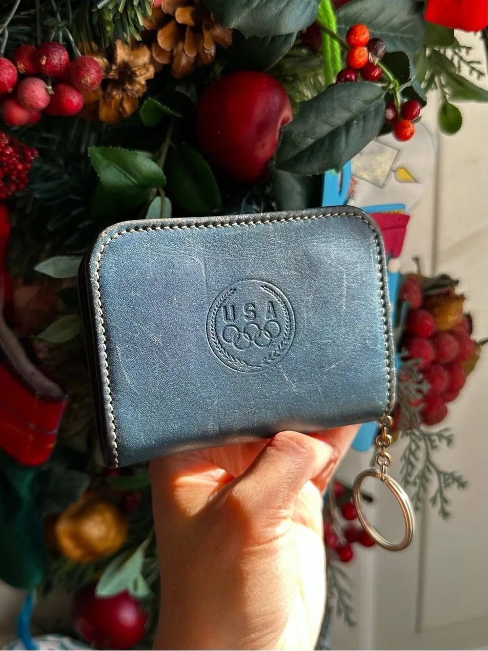 Coach Olympics Leather Zip Key Wallet with Embossed Logo